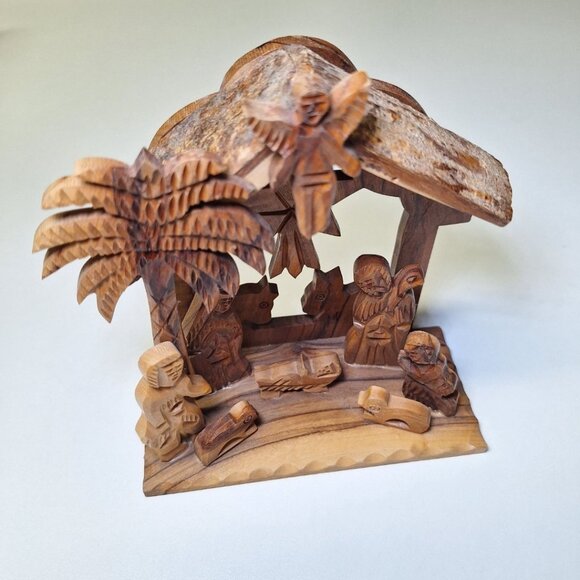 Olive Wood Nativity Scene Holy Land Handmade Mary Jesus Rustic Christian - Picture 2 of 12